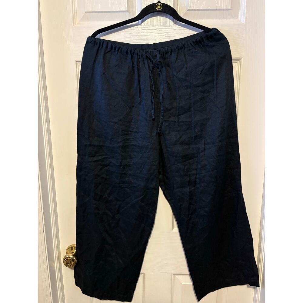 Charter club petite med drawstring black linen wide leg cropped pants 147-AL